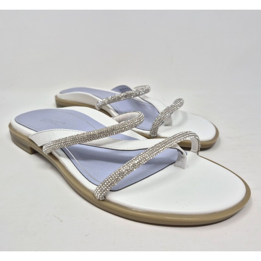 Vionic Size 6 W Women's Prism Leather Slide Sandals Shoe - White - Arch Support